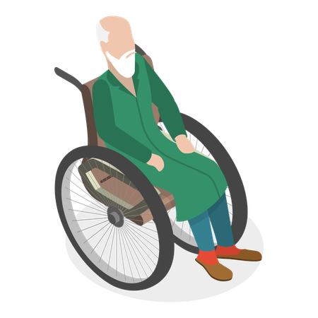 Free Disabled old man sitting on wheelchair  Illustration