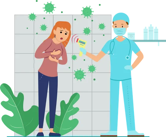 Free Doctor checking woman with temperature and virus measuring machine Illustration