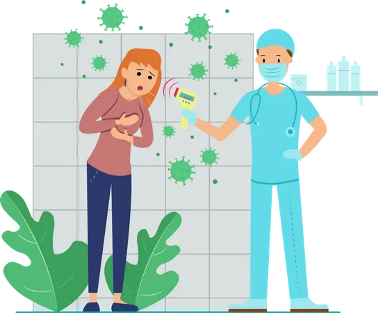 Free Doctor checking woman with temperature and virus measuring machine  Illustration