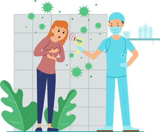 Free Doctor checking woman with temperature and virus measuring machine  イラスト