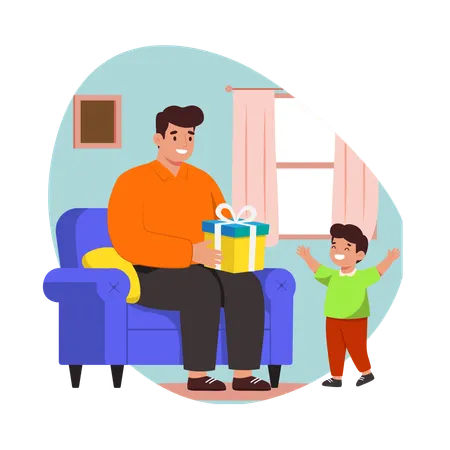 Free Échange de cadeaux entre père et fils  Illustration