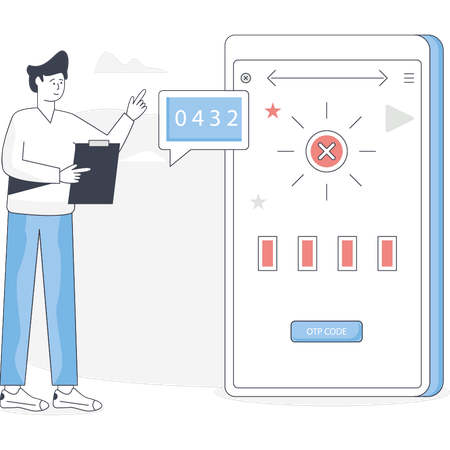 Free El niño muestra que el código OTP es incorrecto  Ilustración