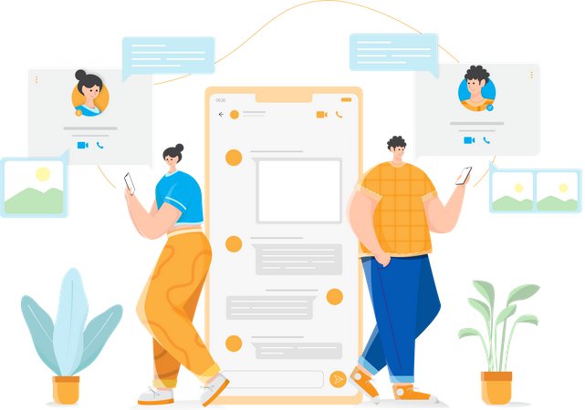 Free Employé masculin et féminin discutant au téléphone  Illustration