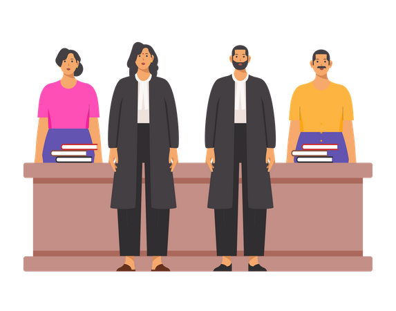 Free Everybody standing as judge arrive in court  Illustration