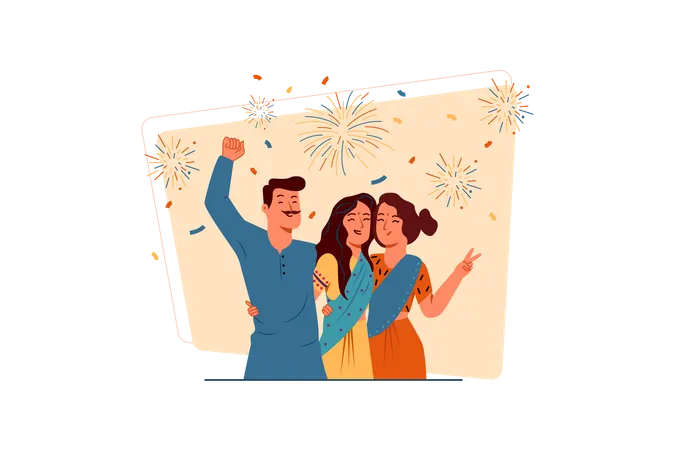Free Família feliz comemorando o festival de diwali  Ilustração