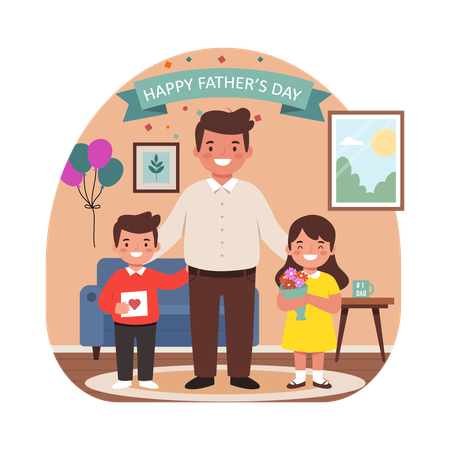 Free Une famille célèbre la fête des pères à la maison  Illustration