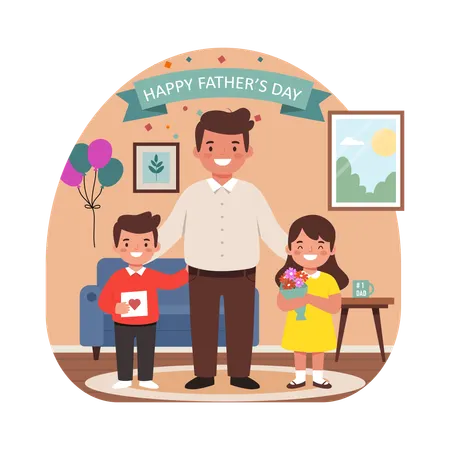 Free Une famille célèbre la fête des pères à la maison  Illustration