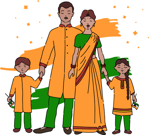Free Famille indienne célébrant le jour de la république  Illustration