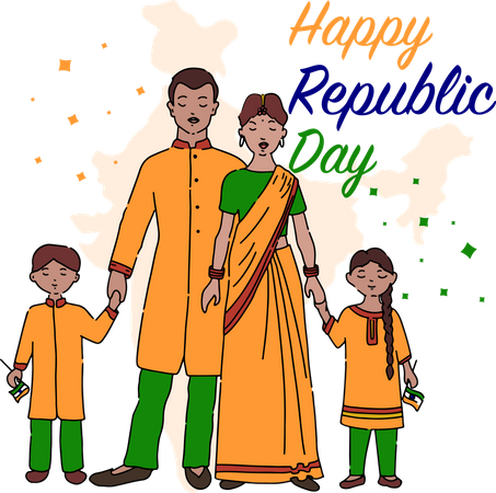 Free Famille indienne célébrant le jour de la république  Illustration
