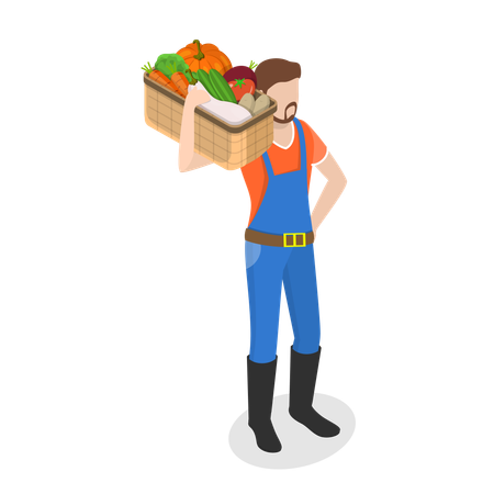 Free Farmer with vegetable basket  Illustration