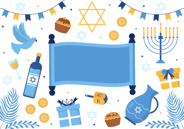 Free Feliz feriado judaico de Hanukkah  Ilustração