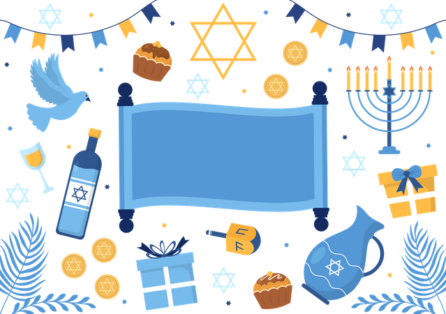 Free Feliz fiesta judía de Hanukkah  Ilustración