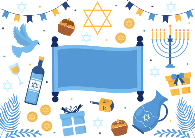 Free Feliz fiesta judía de Hanukkah  Ilustración