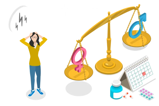 Free 3 D Isometric Flat Vector Conceptual Illustration Of Female Hormone Imbalance Illustration