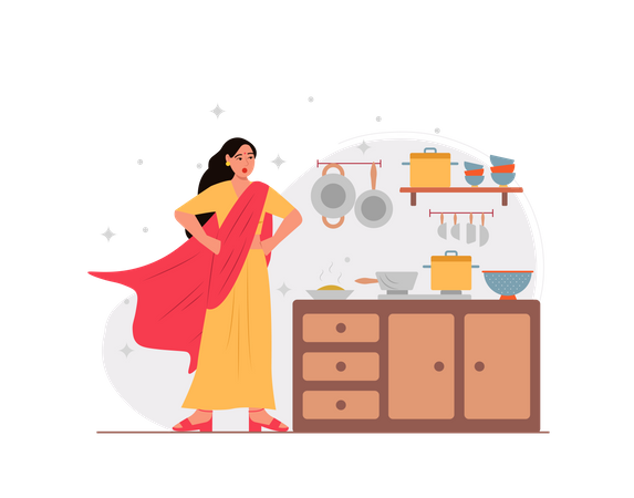 Free Femme au foyer indienne travaillant comme une super femme  Illustration