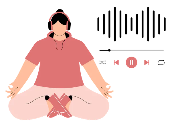 Free Femme écoutant de la musique tout en faisant du yoga  Illustration