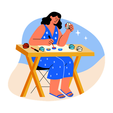 Free Femme faisant de la peinture sur coquillages  Illustration