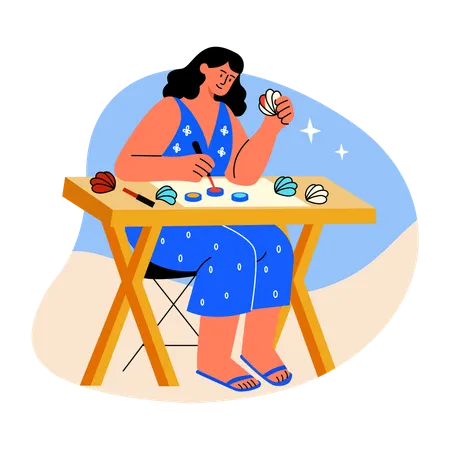 Free Femme faisant de la peinture sur coquillages  Illustration