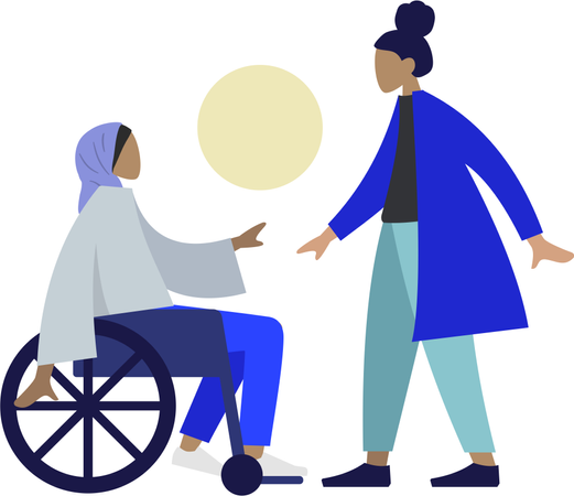 Free Femme handicapée discutant avec une dame médecin  Illustration