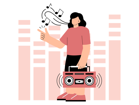 Free Femme jouant des chansons sur un magnétophone  Illustration