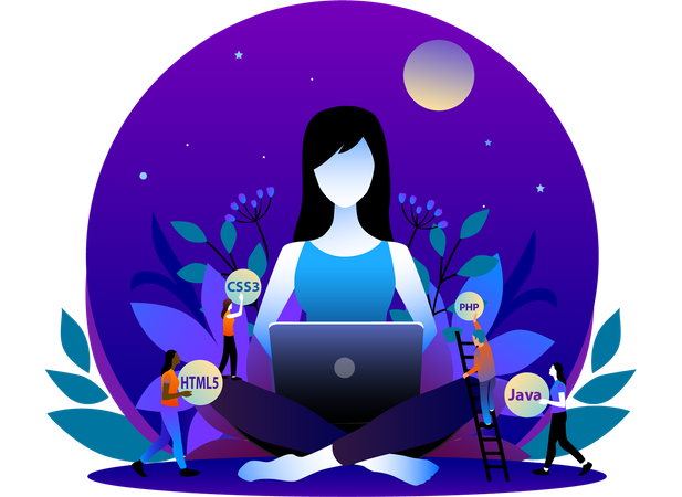 Free Développeuse Web féminine avec ordinateur portable  Illustration