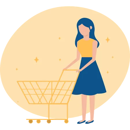 Free Femmes faisant du shopping avec chariot avec marché  Illustration