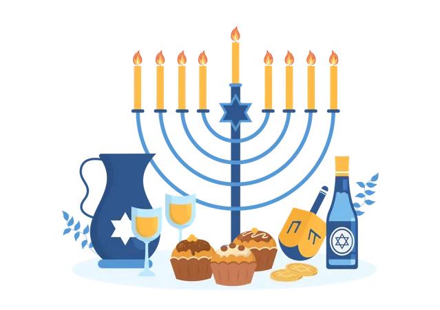 Free Feliz festa de Hanukkah  Ilustração
