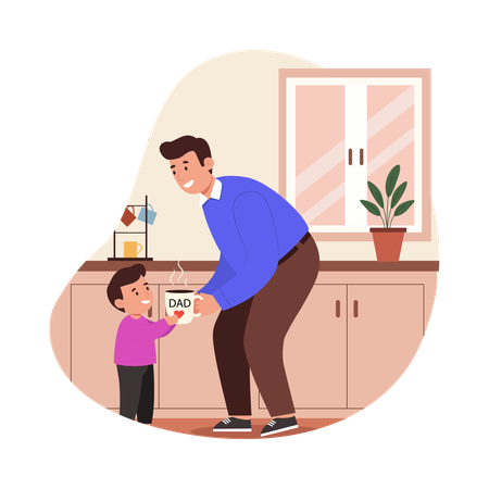 Free Déballage d'un cadeau pour papa  Illustration