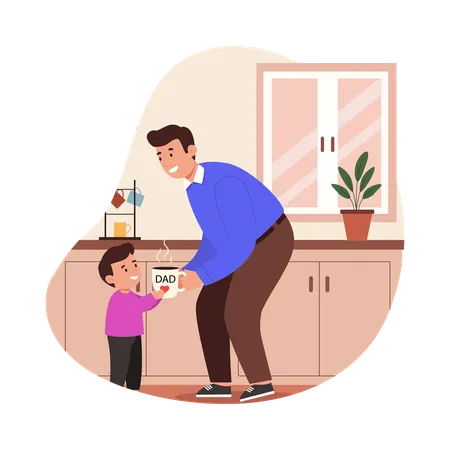 Free Déballage d'un cadeau pour papa  Illustration