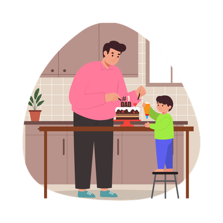 Free Fils décorant un gâteau avec son père  Illustration