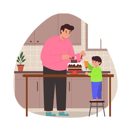 Free Fils décorant un gâteau avec son père  Illustration