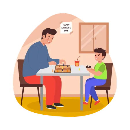 Free Fils jouant à un jeu de société avec son père  Illustration