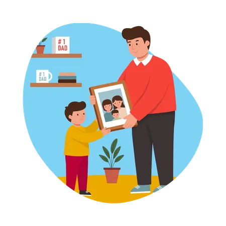Free Un fils montre de l'art à son père  Illustration