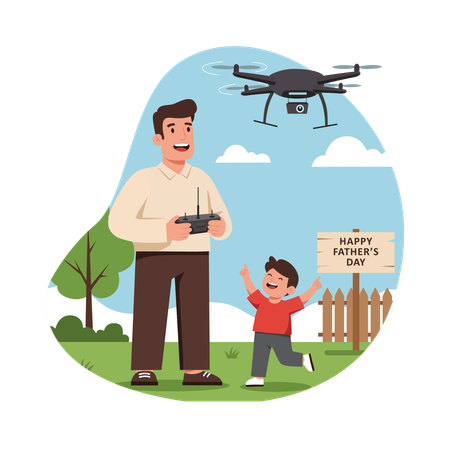 Free Fils pilotant un drone avec papa  Illustration