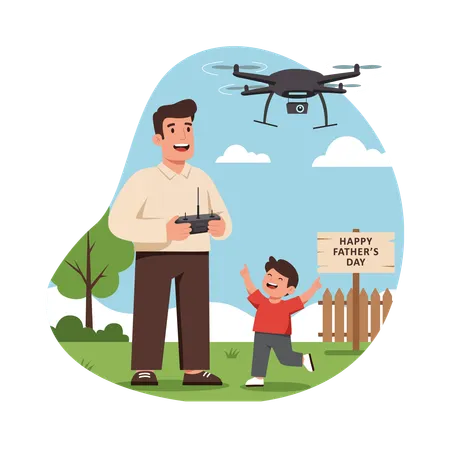 Free Fils pilotant un drone avec papa  Illustration