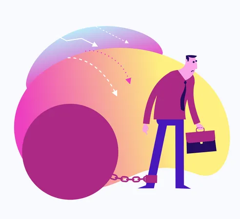 Free Flat Design Illustration For Presentation, Web, Landing Page: A Man Stands Shy Of Doubts And Does Not Dare To Make A Business Decision Illustration