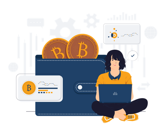 Free Frau beim Bitcoin-Handel  Illustration