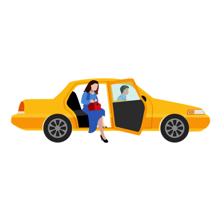 Free Frau fährt im Taxi  Illustration