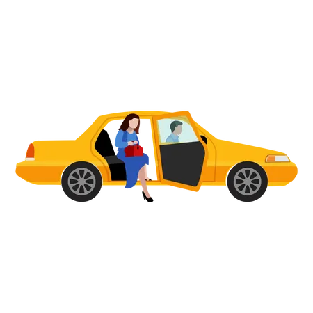 Free Frau fährt im Taxi  Illustration