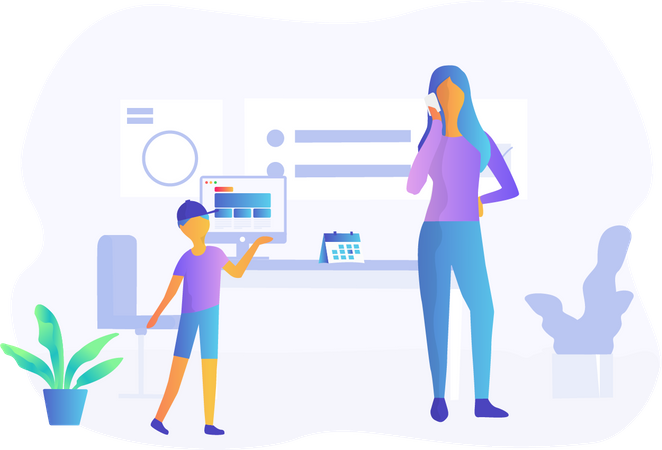 Free Frau spricht über Investitionen in den Mobilfunk für eine bessere Zukunft ihres Sohnes  Illustration