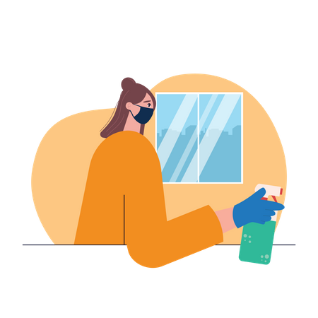 Free Frau trägt Maske und putzt  Illustration