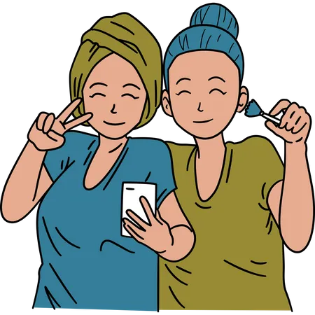 Free Frauen machen zusammen Selfies  Illustration