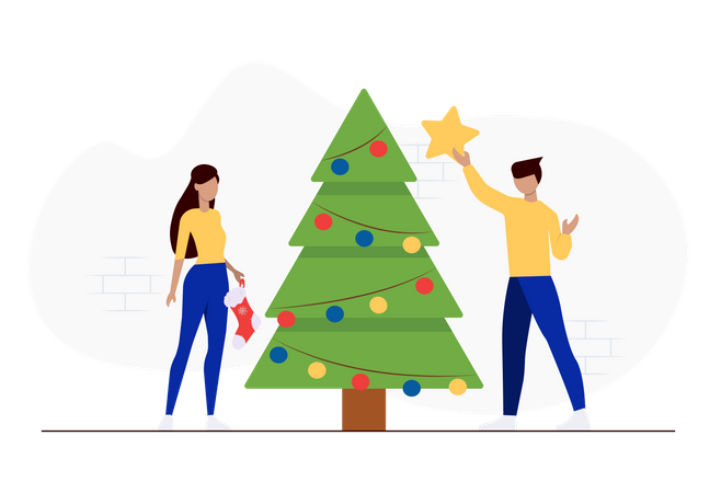 Free Friends decorating christmas tree  Illustration