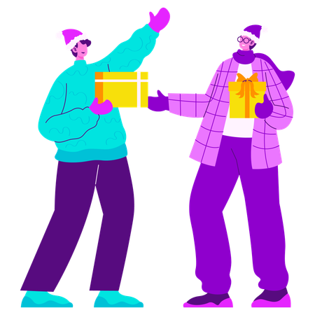 Free Friends Exchanging Christmas Presents  Illustration