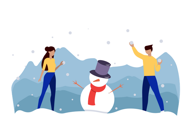 Free Friends playing with snow during christmas Illustration
