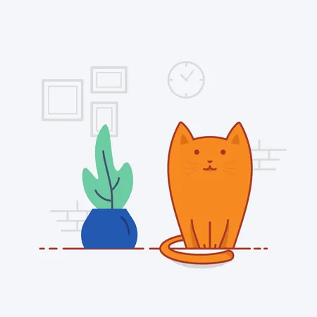 Free Gato sentado em casa  Ilustração