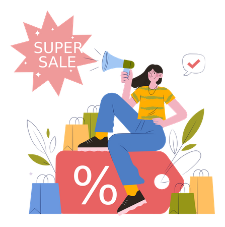 Free Girl announcing shopping super sale Illustration