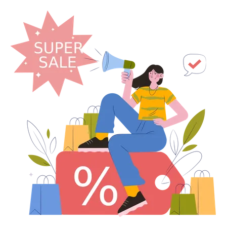 Free Girl announcing shopping super sale Illustration