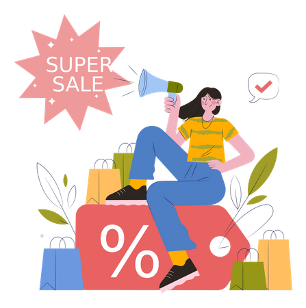 Free Girl announcing shopping super sale  Illustration