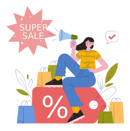 Free Girl announcing shopping super sale  Illustration